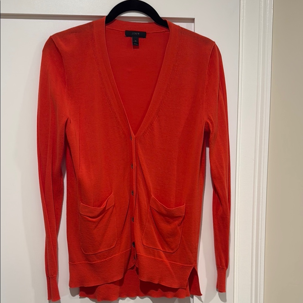J. Crew Red Cardigan Sweater with Long Sleeves and Relaxed Fit